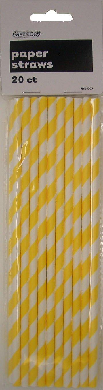 20 Pack Sunflower Yellow Stripes Paper Straws - The Base Warehouse
