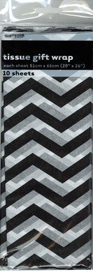 10 Pack Black Chevron Tissue Sheets - 51cm x 66cm - The Base Warehouse