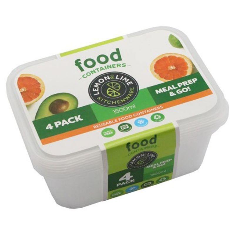 4 Pack Reusable Food Containers - 1.5L