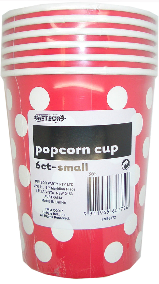 6 Pack Ruby Red Dots Paper Popcorn Cups 945ml - 14cm x 11.5cm
