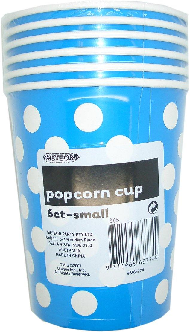 6 Pack Royal Blue Dots Paper Popcorn Cups 945ml - 14cm x 11.5cm - The Base Warehouse