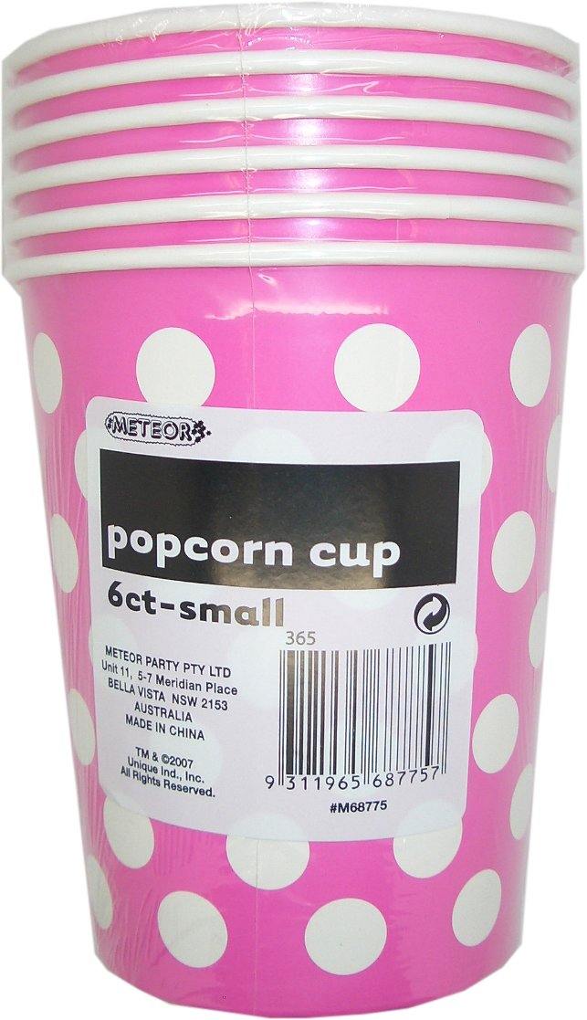 6 Pack Hot Pink Dots Paper Popcorn Cups 945ml - 14cm x 11.5cm - The Base Warehouse