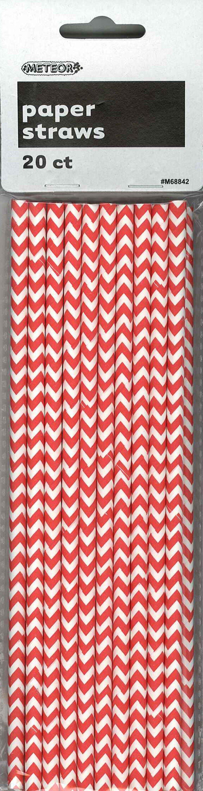 20 Pack Ruby Red Chevron Paper Straws - The Base Warehouse