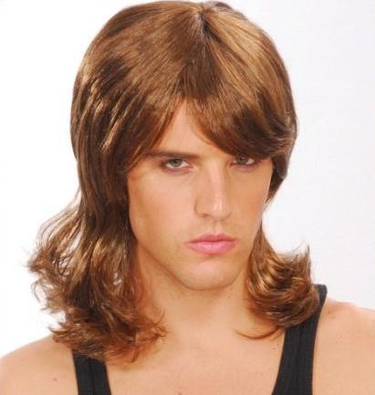 Mens Brown Glam Mullet Wig - The Base Warehouse