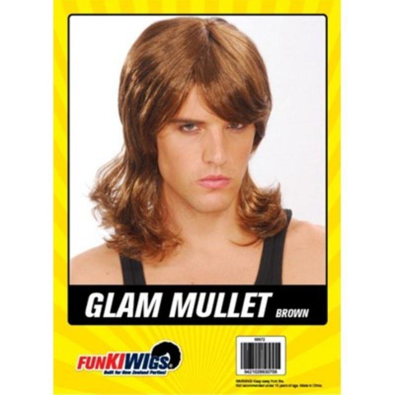 Mens Brown Glam Mullet Wig - The Base Warehouse