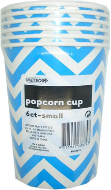 6 Pack Royal Blue Chevron Paper Popcorn Cups 945ml - 14cm x 11.5cm - The Base Warehouse
