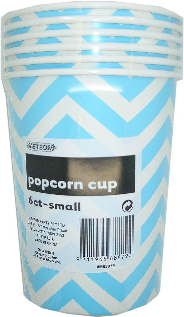 6 Pack Powder Blue Chevron Paper Popcorn Cups 945ml - 14cm x 11.5cm - The Base Warehouse