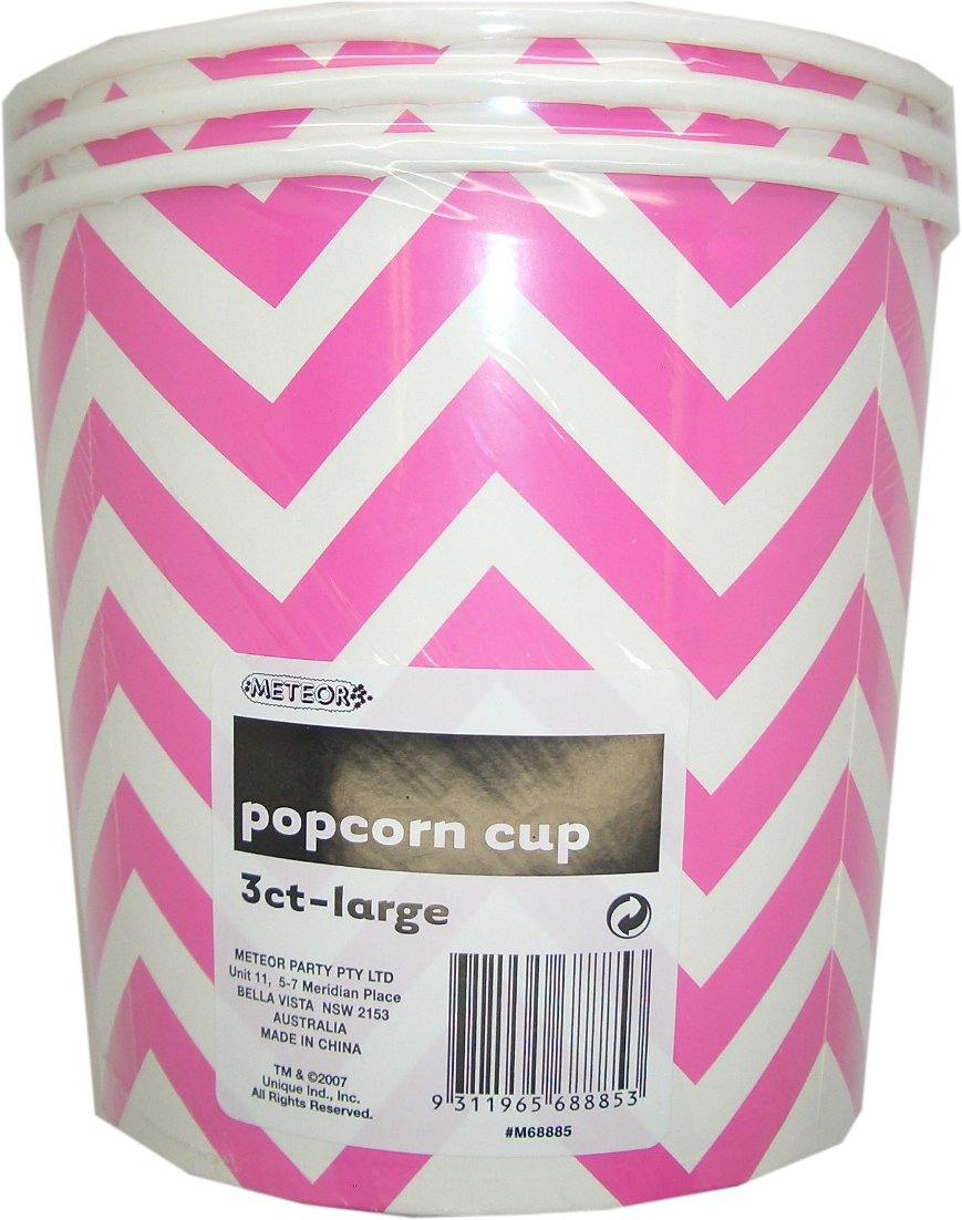3 Pack Hot Pink Chevron Paper Popcorn Cups 2.5L - 16cm x 18cm - The Base Warehouse