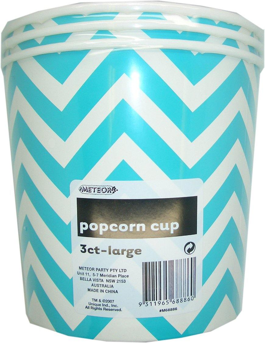 3 Pack Caribbean Teal Chevron Paper Popcorn Cups 2.5L - 16cm x 18cm - The Base Warehouse