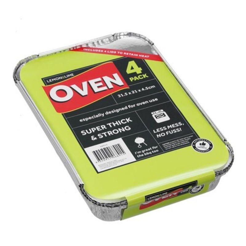 4 Pack Foil Container with Lid - 31.5cm x 21cm x 4.5cm - The Base Warehouse