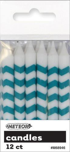 12 Pack Caribbean Teal Chevron Candles - The Base Warehouse