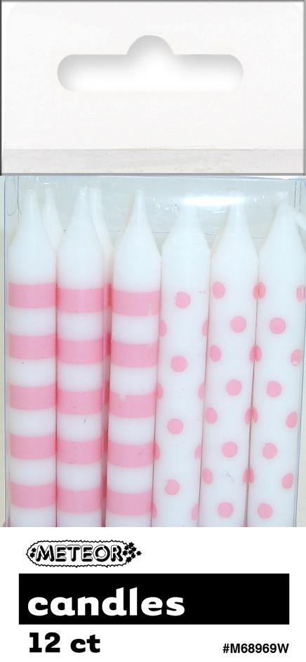 12 Pack Lovely Pink Dots & Stripes Candles