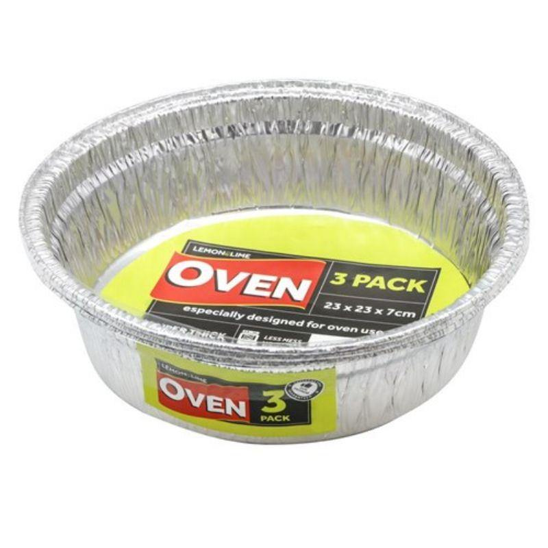 3 Pack Round Foil Tray - 23cm x 23cm x 7cm - The Base Warehouse