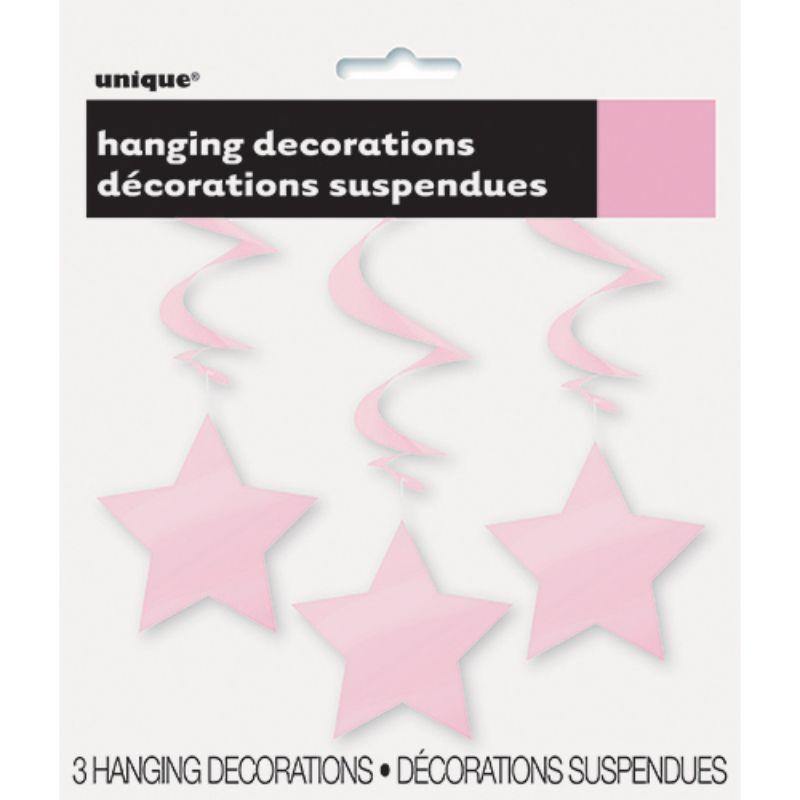 3 Pack Lovely Pink Star Hanging Swirl Decorations - 90cm - The Base Warehouse