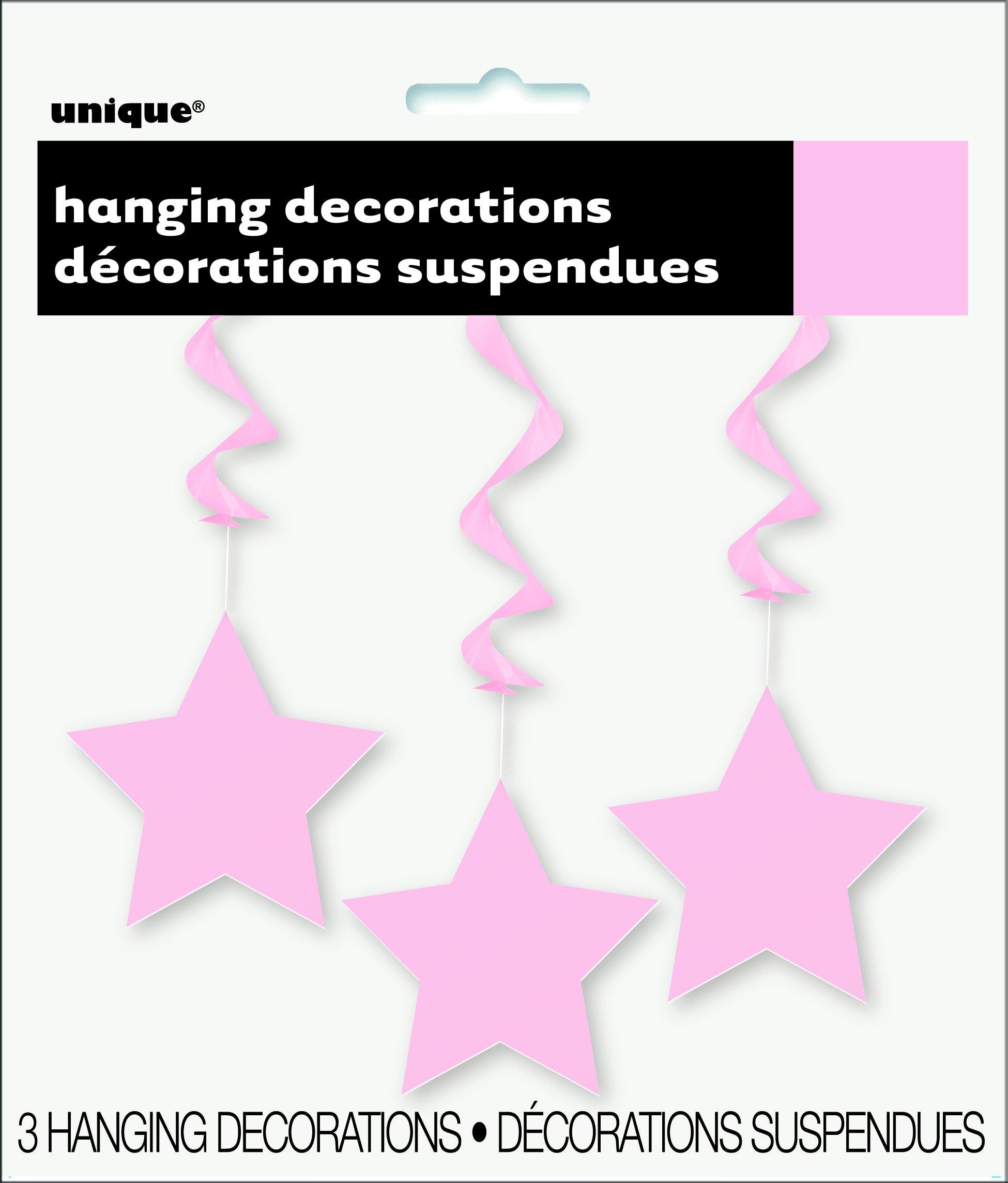 3 Pack Pastel Pink Star Hanging Swirl Decorations - 90cm