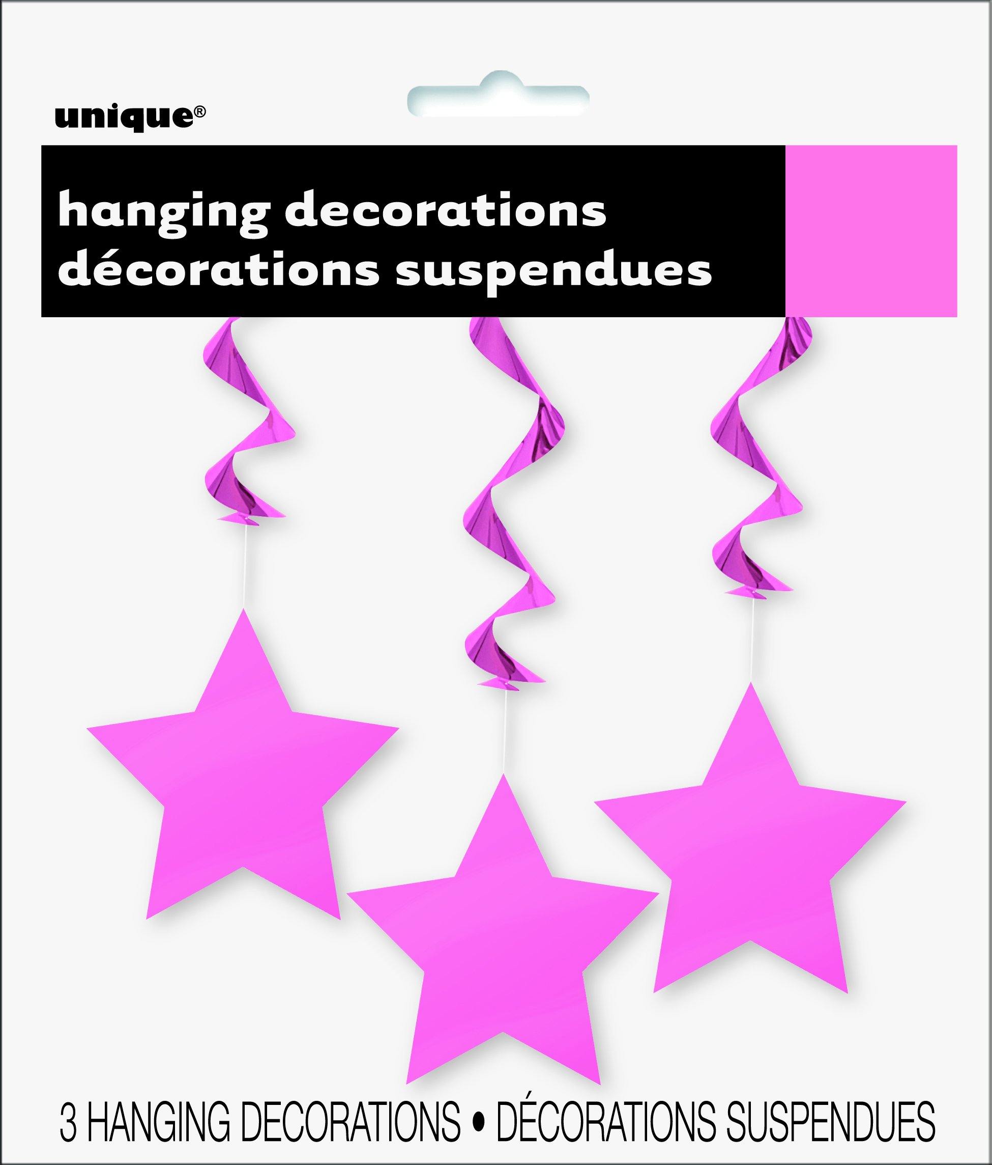 3 Pack Hot Pink Star Hanging Swirl Decorations - 90cm - The Base Warehouse