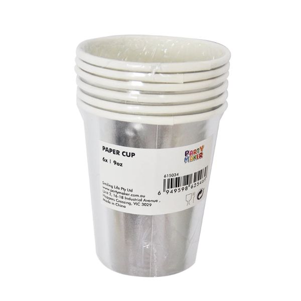 6 Pack Silver Foil Paper Cups - 266ml
