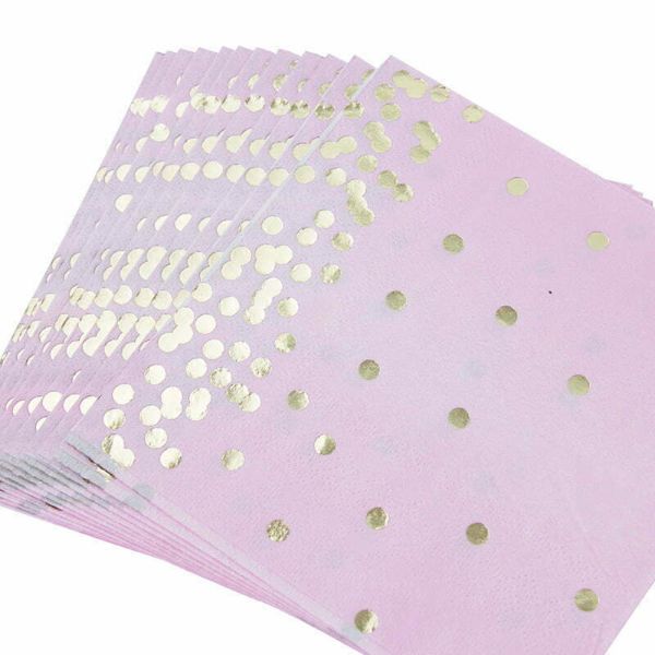 16 Pack Pink Dot Foil Napkins - 25cm x 25cm