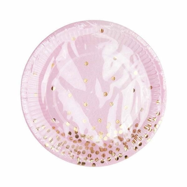 8 Pack Pink Dots Foil Plates - 18cm