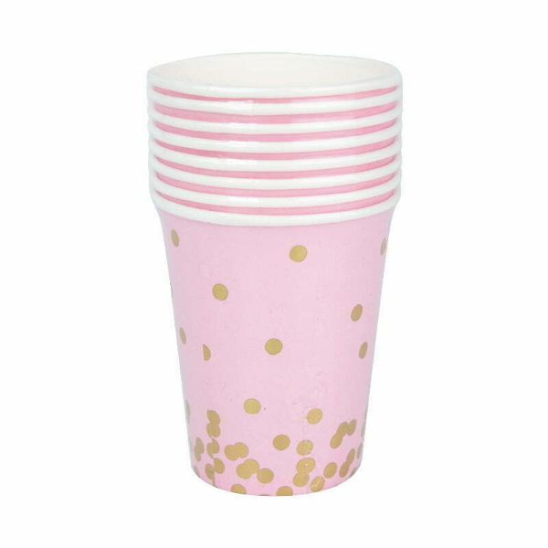 8 Pack Pink Dots Foil Paper Cups - 266ml