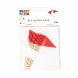 Load image into Gallery viewer, 15 Pack Red Glitter Flag Toppers - 8cm
