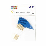 Load image into Gallery viewer, 16 Pack Blue Glitter Flag Toppers - 8cm
