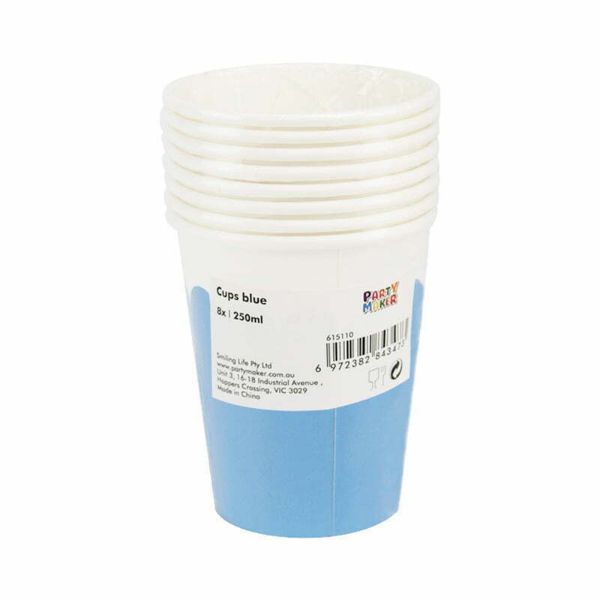 8 Pack Blue Colored Paper Cups - 266ml
