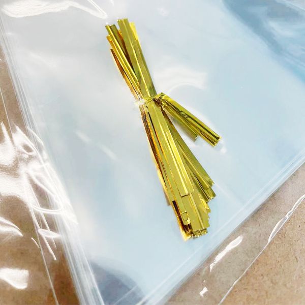 25 Pack Triangle Plastic Bags with Gold Tie - 13cm x 25cm