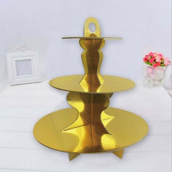 3 Tier Gold Cake Stand - 40.5cm x 35cm x 31cm