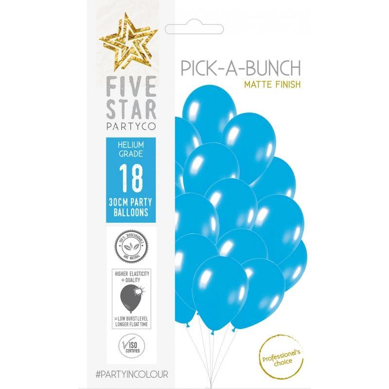18 Pack Matte Blue Latex Balloons - 30cm