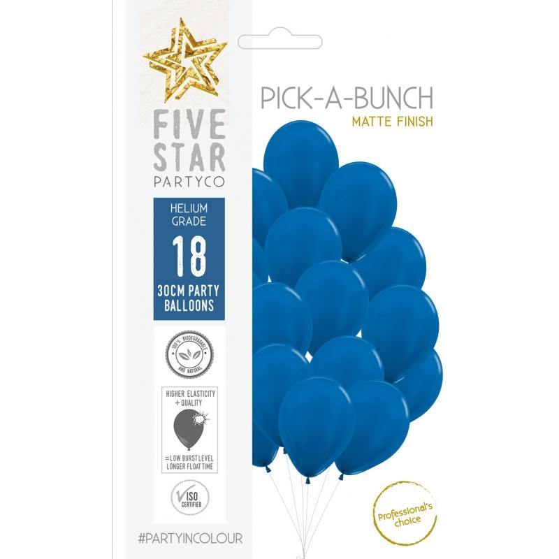 18 Pack Matte Royal Blue Latex Balloons - 30cm - The Base Warehouse