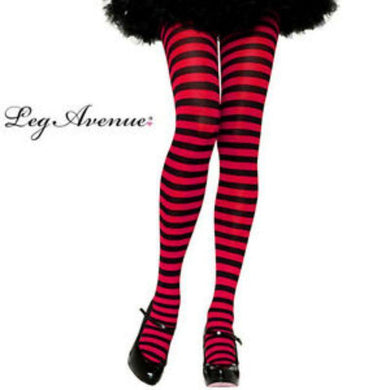 Womens Nylon Black/Red Stripe Tights - One Size Fits Most - The Base Warehouse