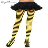 Load image into Gallery viewer, Black/Yellow Nylon Stripe Tights - OS - The Base Warehouse
