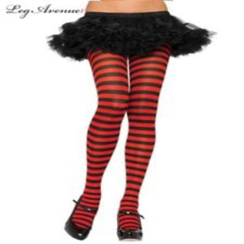 Womens Nylon Black/Red Stripe Tights - 1-2X - The Base Warehouse