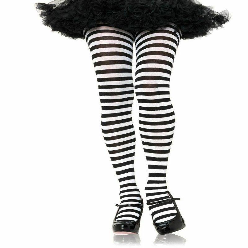Womens Nylon Black/White Stripe Tights - 1-2X - The Base Warehouse