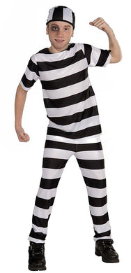 Boys Black & White Striped Convict Costume - Small - The Base Warehouse