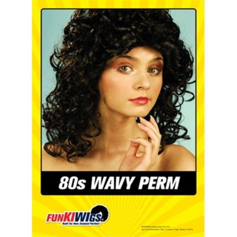 Womens Black 80s Perm Wig - The Base Warehouse