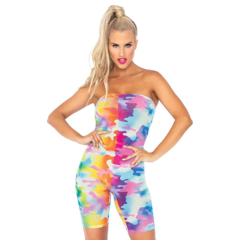 Rainbow Camo Mesh Strapless Romper - MED / LGE