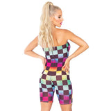 Load image into Gallery viewer, Rainbow Checkerboard Mesh Strapless Romper - MED / LGE
