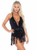 Load image into Gallery viewer, Black Fringe Halter Bodysuit - MED / LGE
