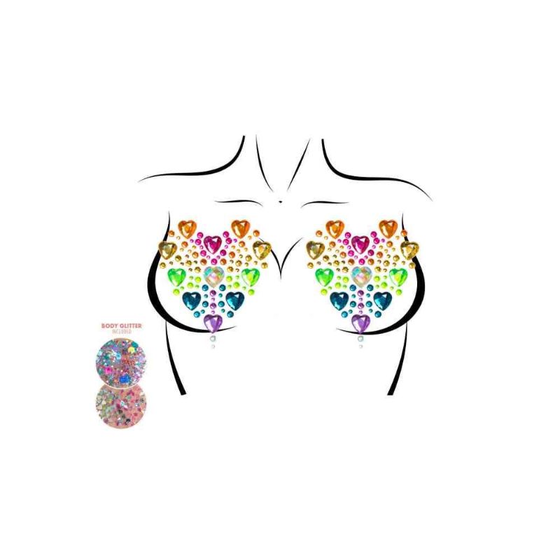 Prism Adhesive Jewel Nipple Stickers with Body Glitters