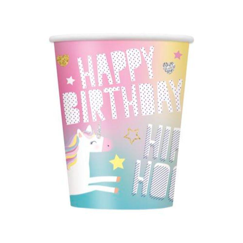 8 Pack Unicorn Party Paper Cups - 270ml - The Base Warehouse