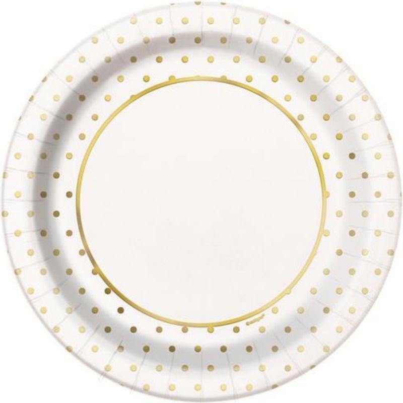 8 Pack Gold Foil Mini Dots Paper Plates - 23cm - The Base Warehouse