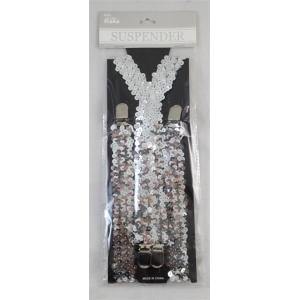 70CM SEQUIN SUSPENDERS SILVER - The Base Warehouse