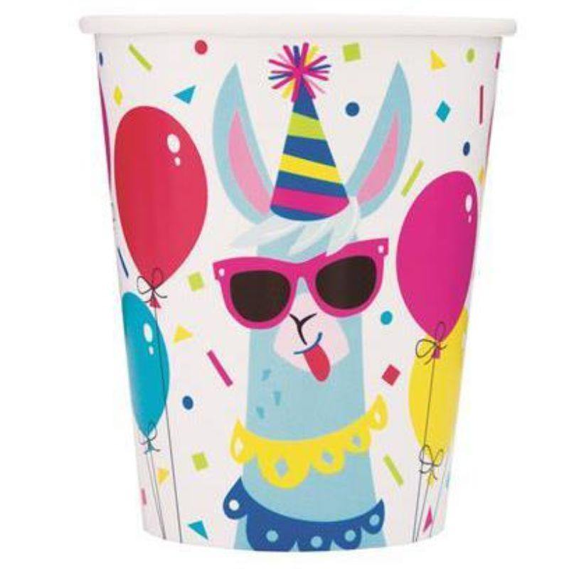 8 Pack Llama Birthday Paper Cups - 270ml
