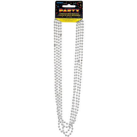 4 Pack Metallic Silver Bead Necklaces - 81cm