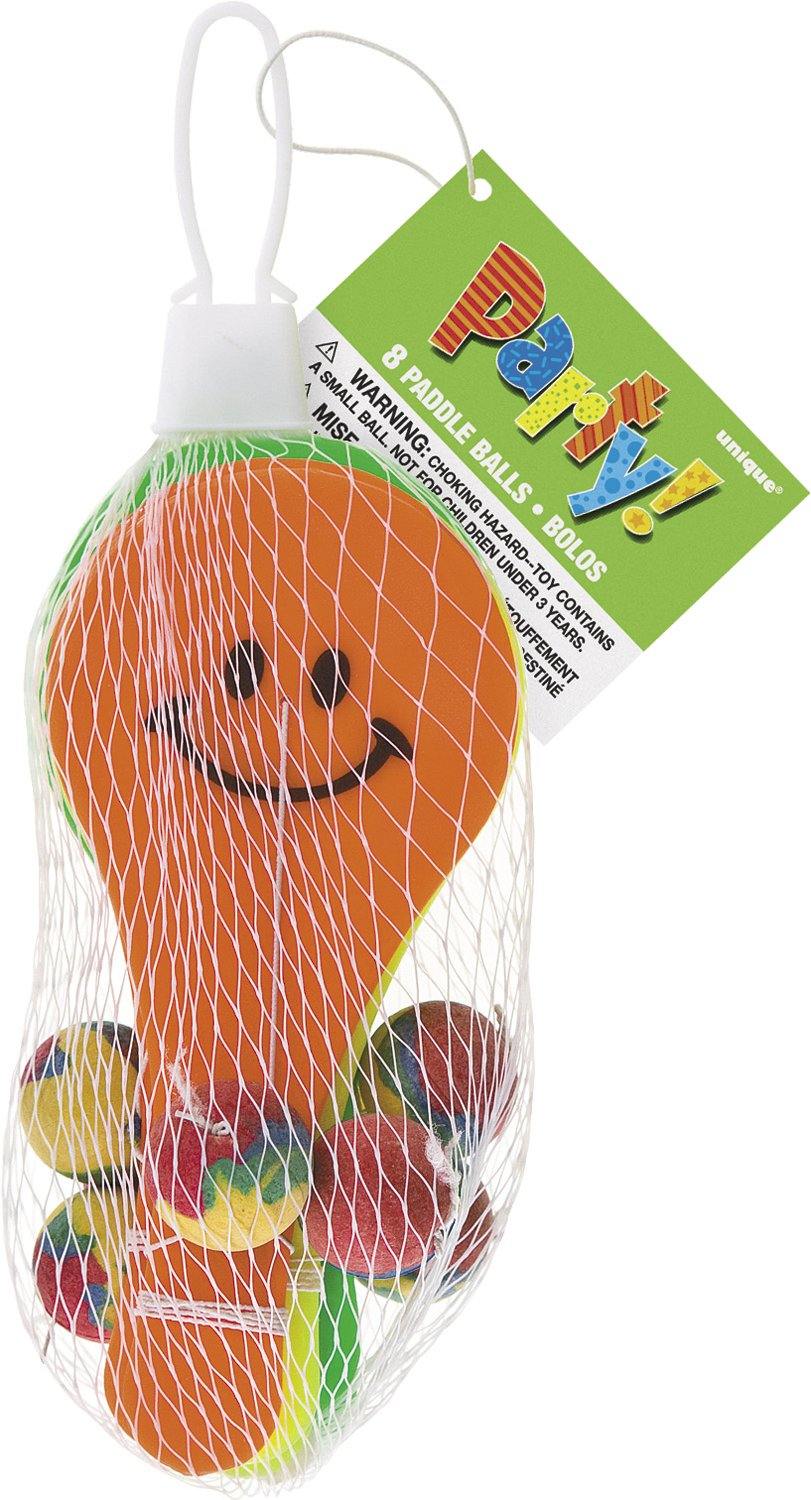 8 Pack Toy Smiley Paddle Balls - The Base Warehouse