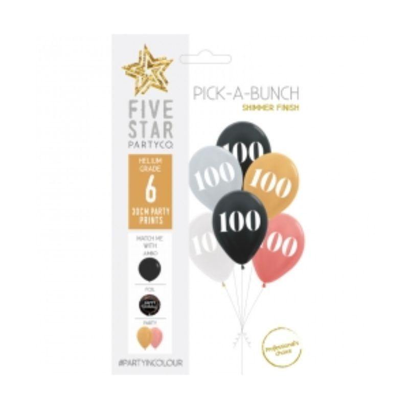 6 Pack 100th Birthday Latex Balloons - 30cm - The Base Warehouse