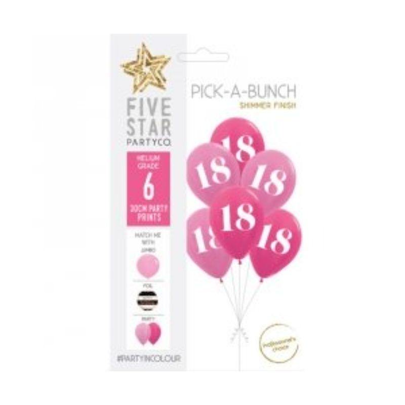 6 Pack Pink 18th Birthday Latex Balloons - 30cm - The Base Warehouse