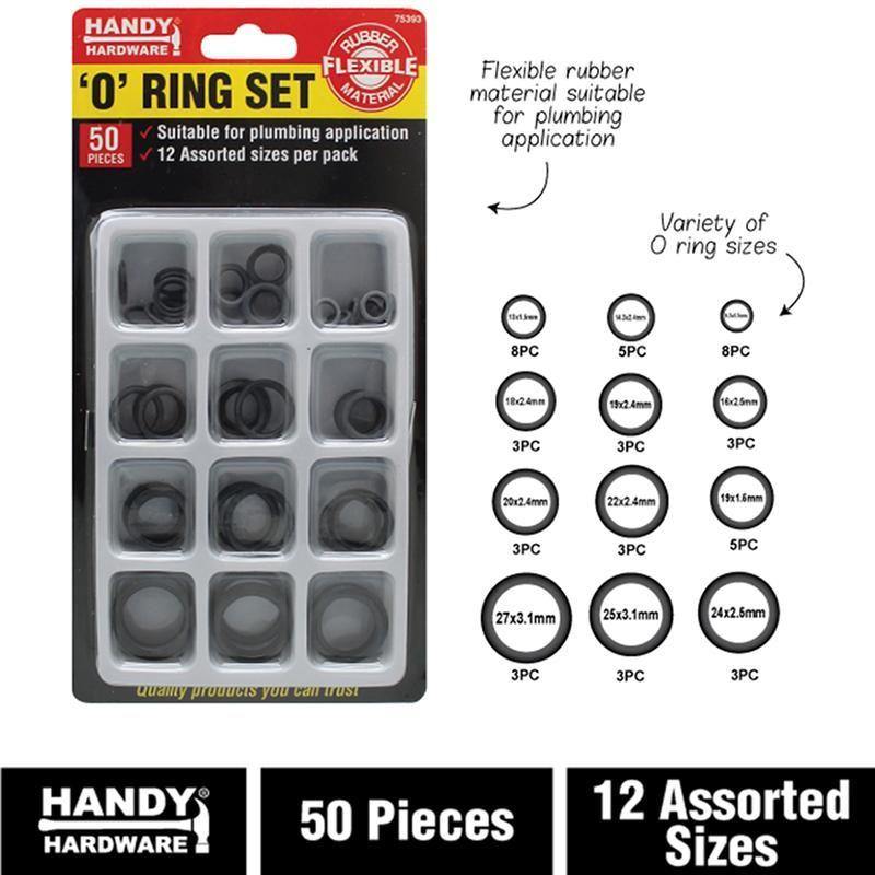 50 Pack Assorted Size O Ring Set - The Base Warehouse
